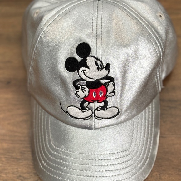 Disney Parks MICKEY MOUSE Hat Shiny SILVER Cap Adult Strapback Embroidered NEW - Picture 2 of 13
